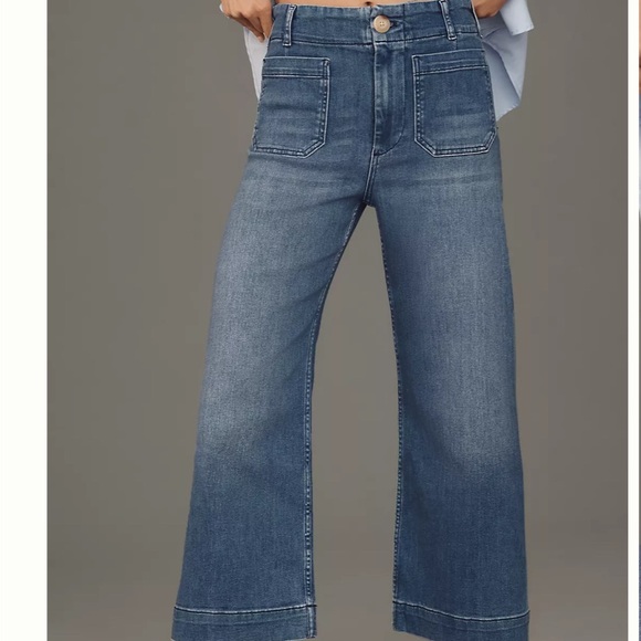 Pilcro Anthropologie The Colette Cropped Wide-Leg Denim Blue Jeans - Picture 1 of 7